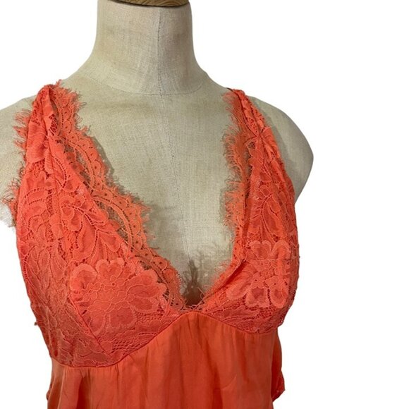Intimately Free People bodysuit women's S Orange Lace scalloped edge halter neck - Picture 2 of 7